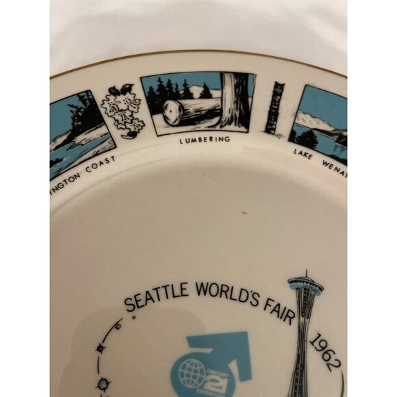Vintage Seattle Worlds Fair 1962 Souvenir Plate Blue White Space Needle - Picture 9 of 12